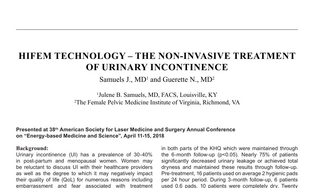 Study cover: HIFEM Technology – The Non-Invasive Treatment of Urinary Incontinence