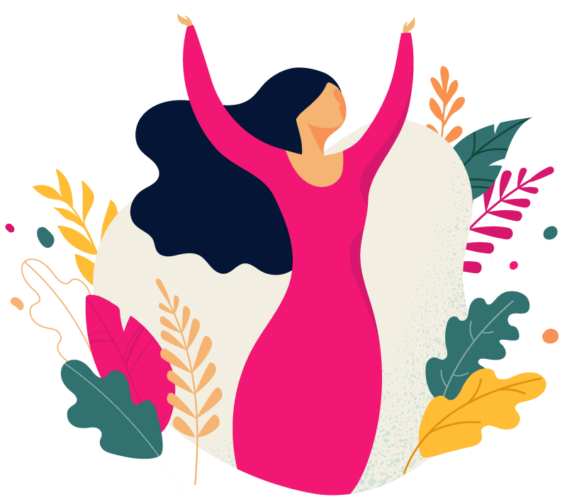 Illustration of a woman with her arms raised, feeling like herself again