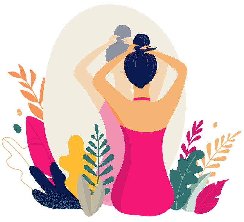Illustration of a woman surrounded by plants, feeling supported