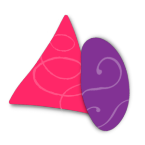 Stylized pink triangle and purple oval - better core wellness
